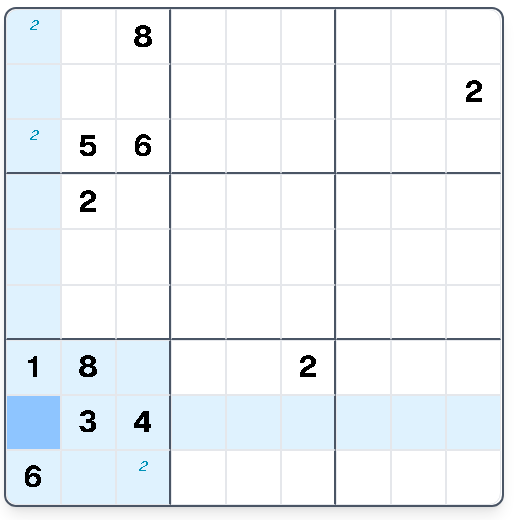 Step 2: Two cells share the same two candidates